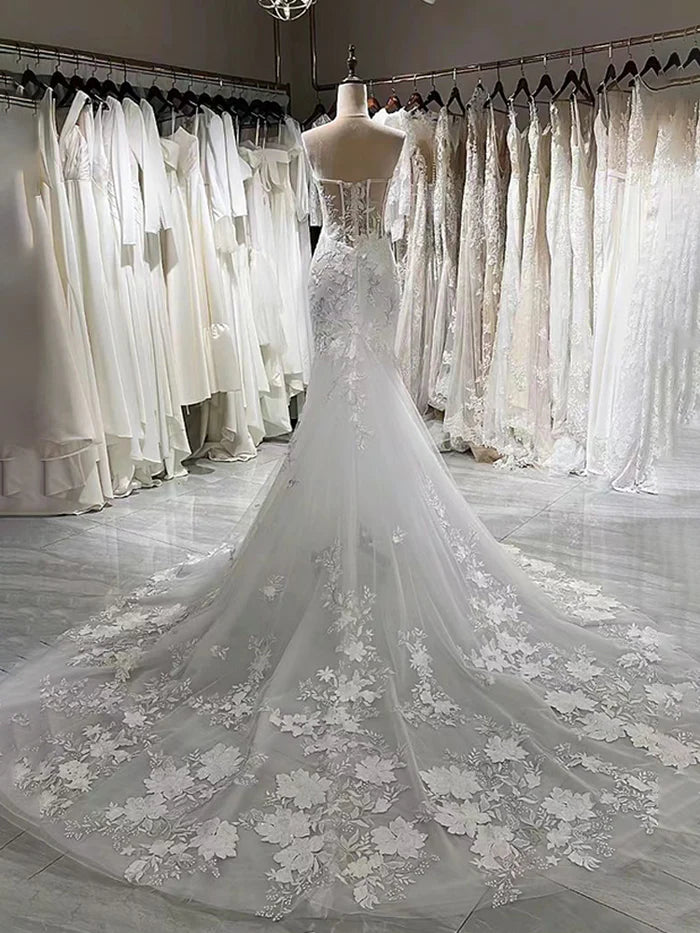 Mermaid Sweetheart Lace Appliques Wedding Dress