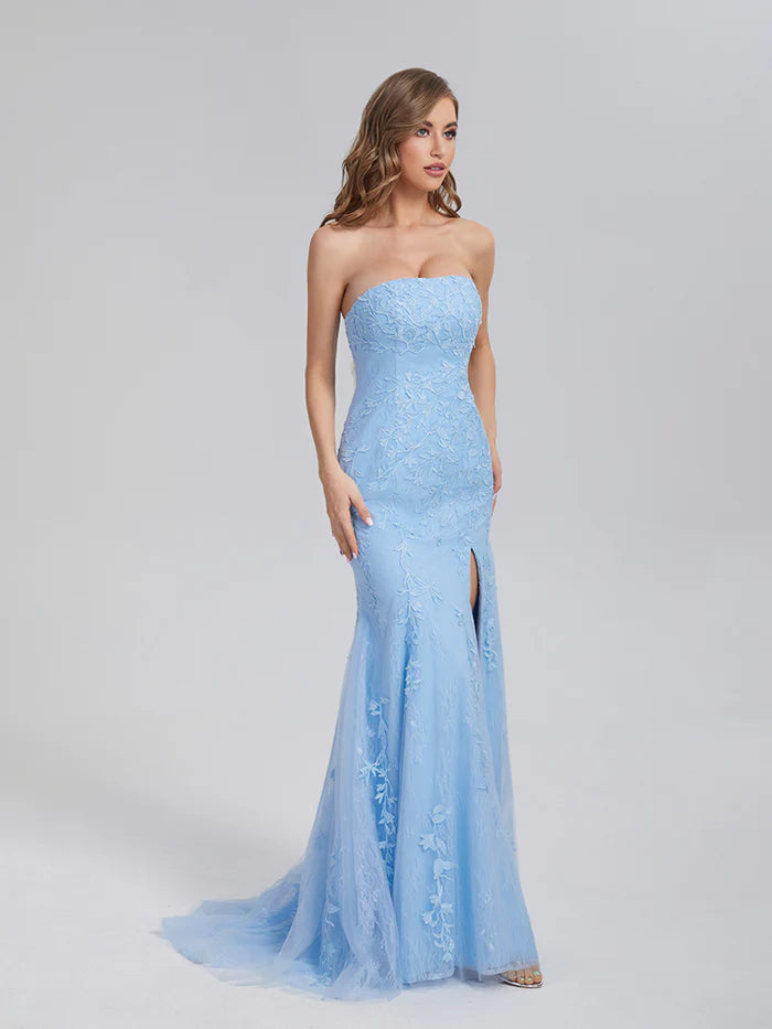 Mermaid Strapless Appliques Lace Full Of Charm Party Dresses