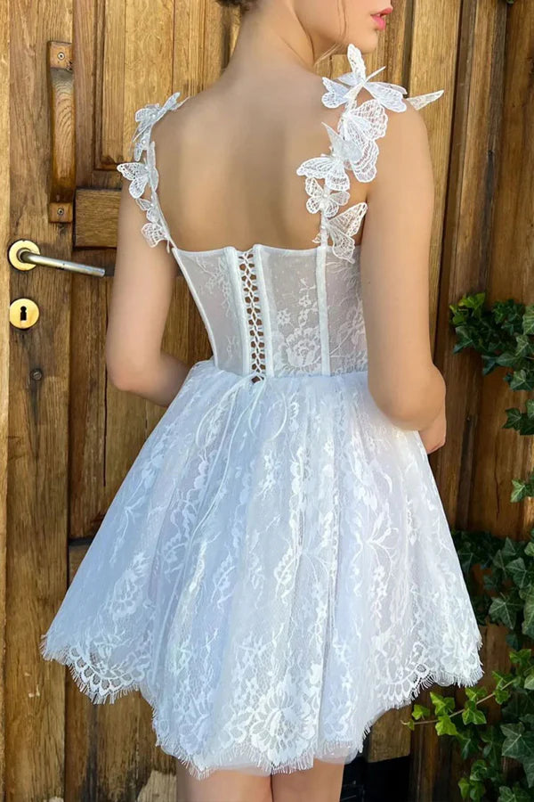 Mini White Homecoming Dress Lace Short Prom Dress