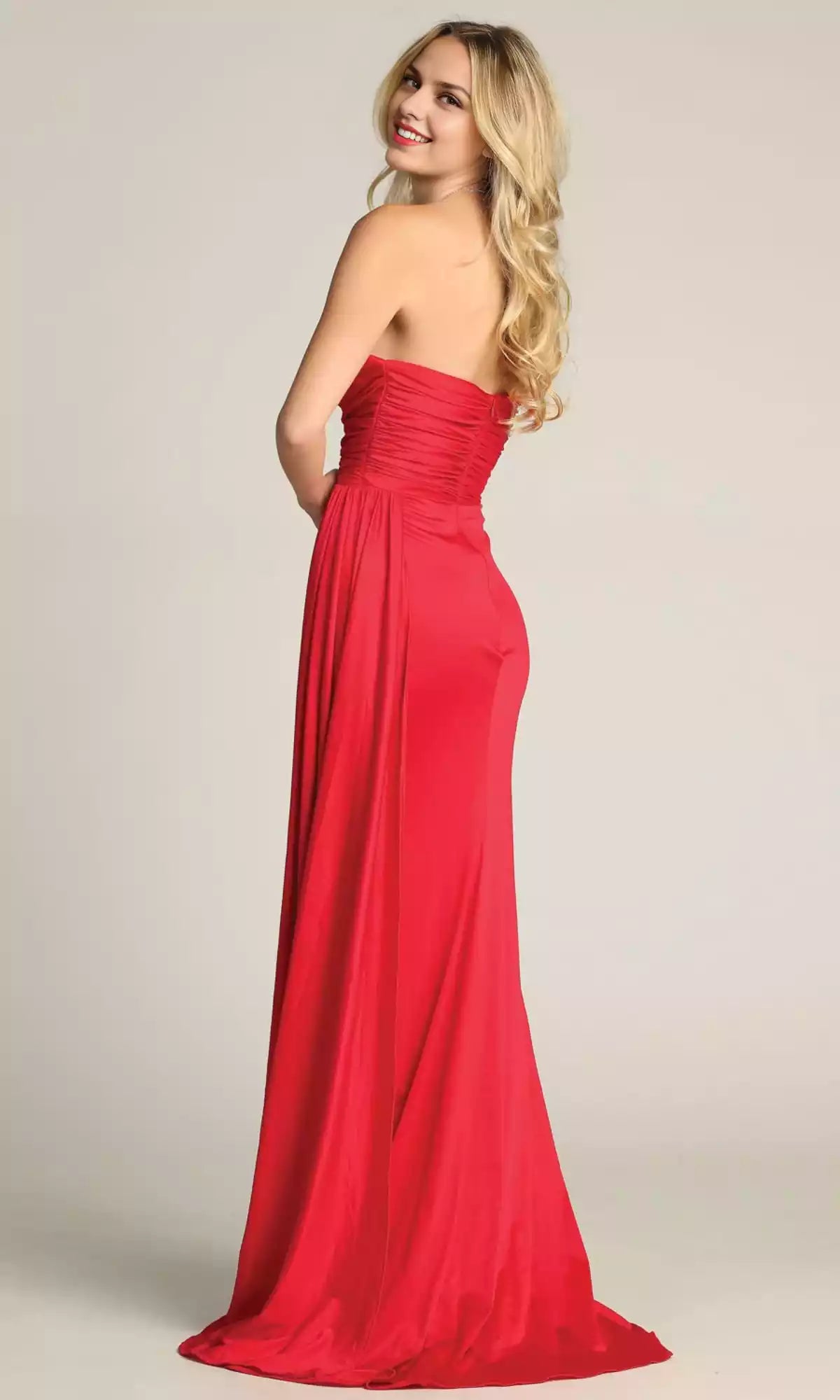 Minimally strapless, beautiful and charming pleated heart-shaped neckline with side slits, Prom Dresses