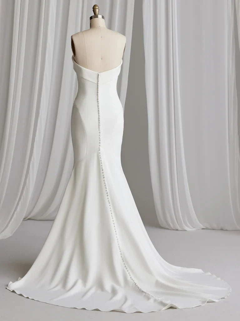 Modern Simple Sheath Mermaid Strapless Sleeveless Button Back Floor-Length Wedding Dresses