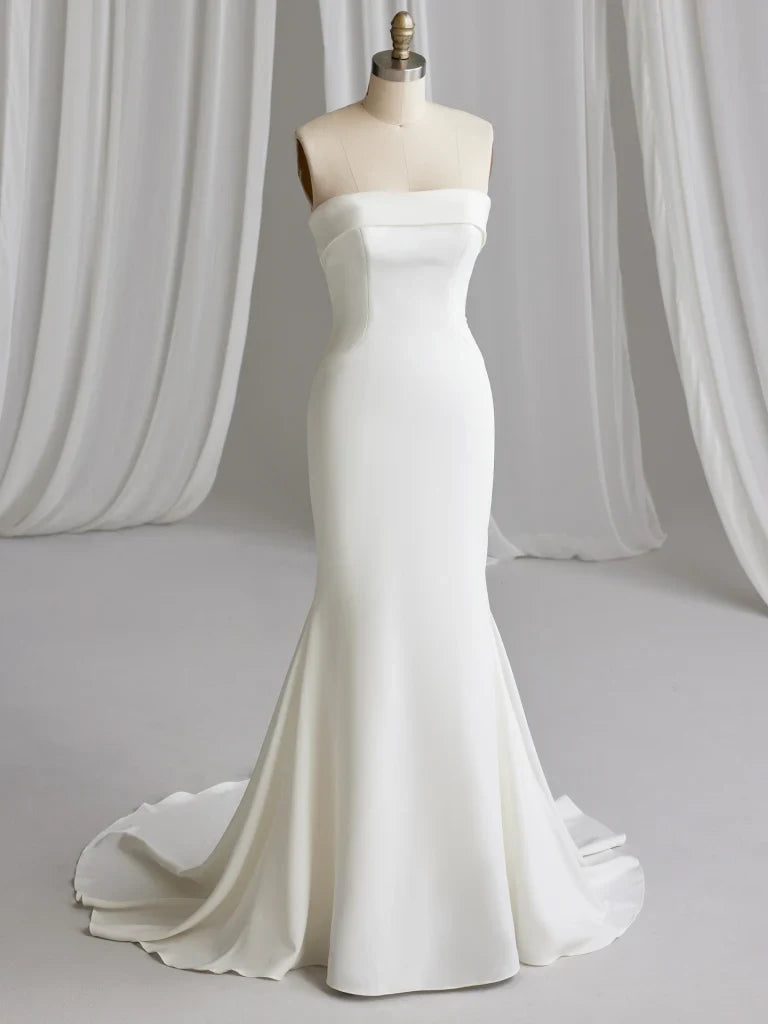Modern Simple Sheath Mermaid Strapless Sleeveless Button Back Floor-Length Wedding Dresses