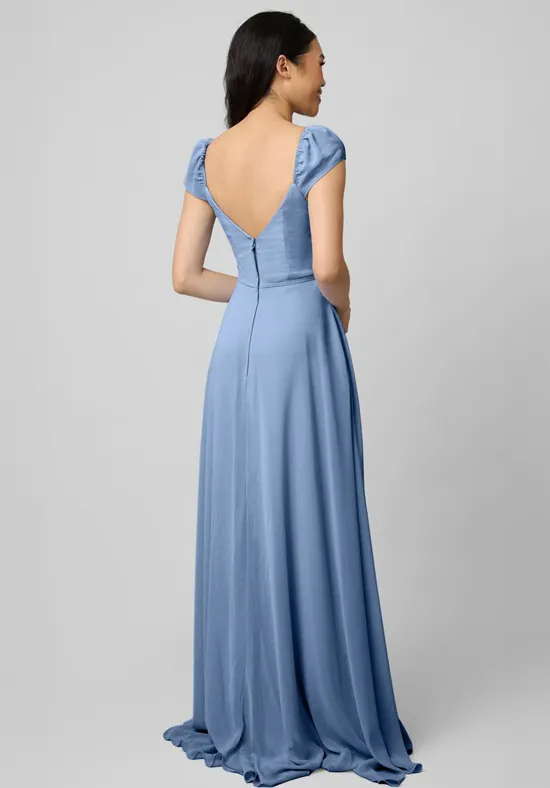 Multi Color Chiffon Sweetheart Puff Cap Sleeve Side Slit Pocket A-Line Floor Length Bridesmaid Dresses