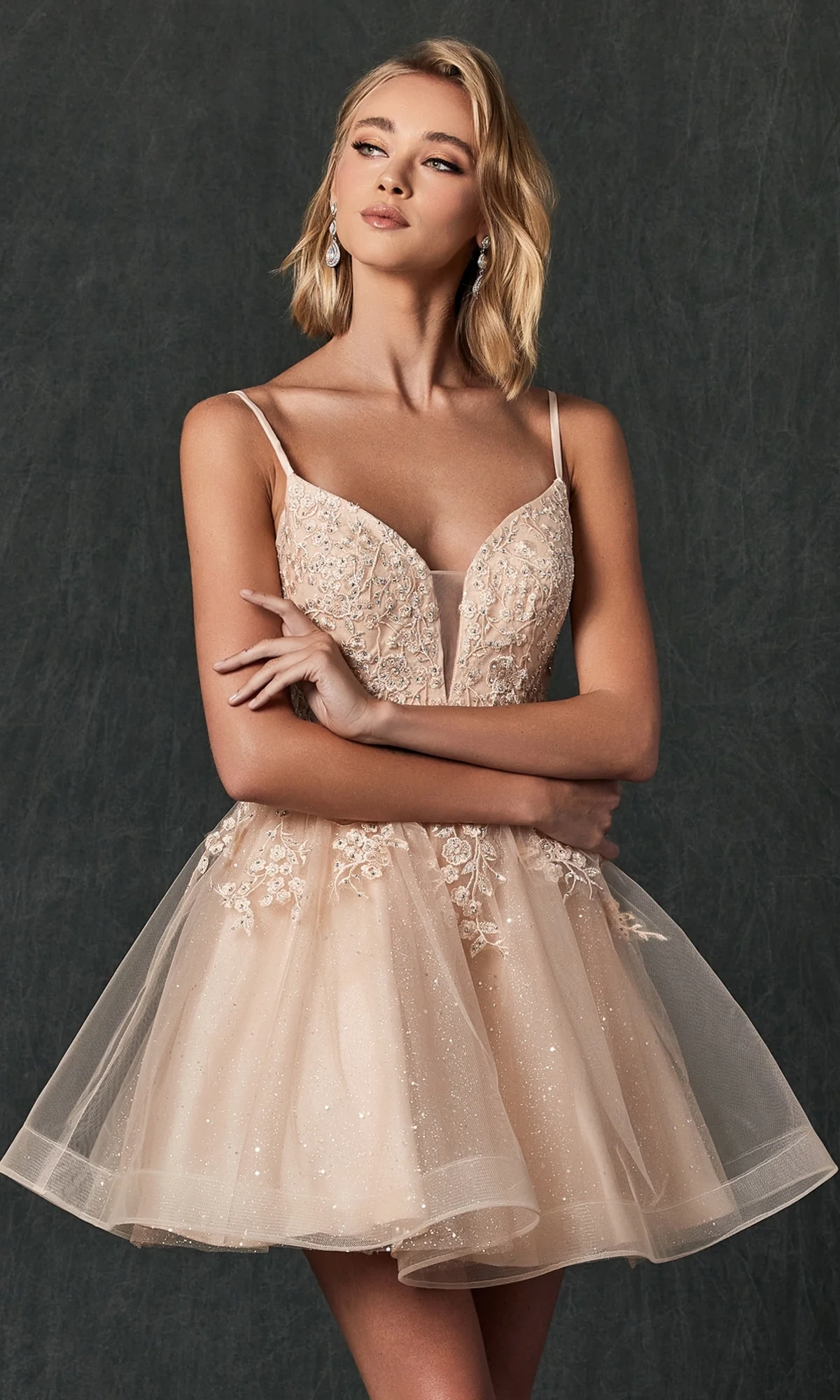 Multi Color Fit Flare Mini Deep V Neck Thin Spaghetti Straps Lace Up Corset Back Mini Length Homecoming Dresses