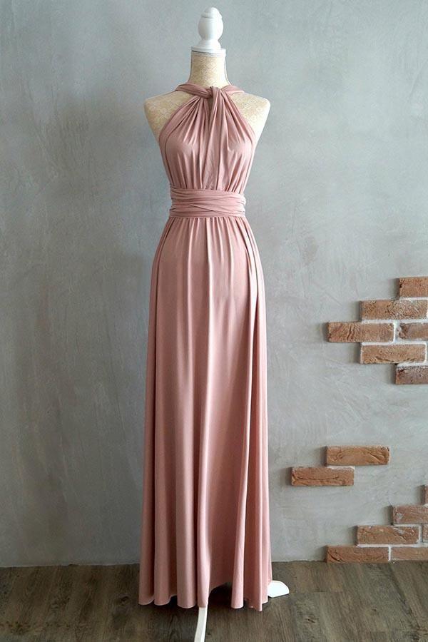 Multiway Convertible Jersey Halter Wrap Crisscross Open Back Floor Length Bridesmaid Dress