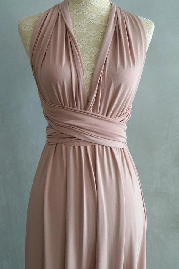 Multiway Convertible Jersey Halter Wrap Crisscross Open Back Floor Length Bridesmaid Dress