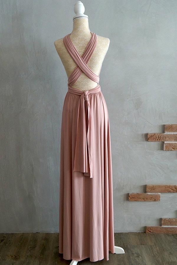 Multiway Convertible Jersey Halter Wrap Crisscross Open Back Floor Length Bridesmaid Dress
