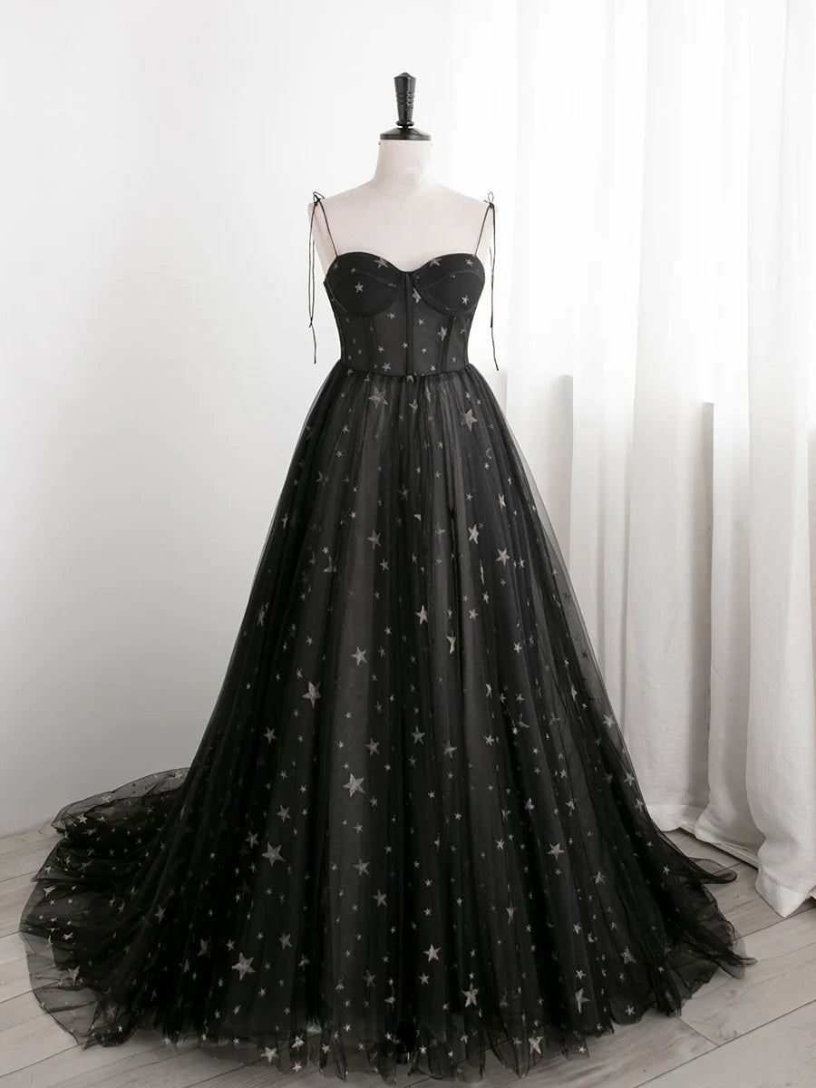 Black Sweetheart Tulle Straps Long Full Of Charm Prom Dress