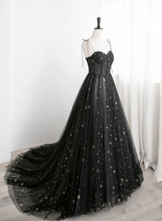 Black Sweetheart Tulle Straps Long Full Of Charm Prom Dress