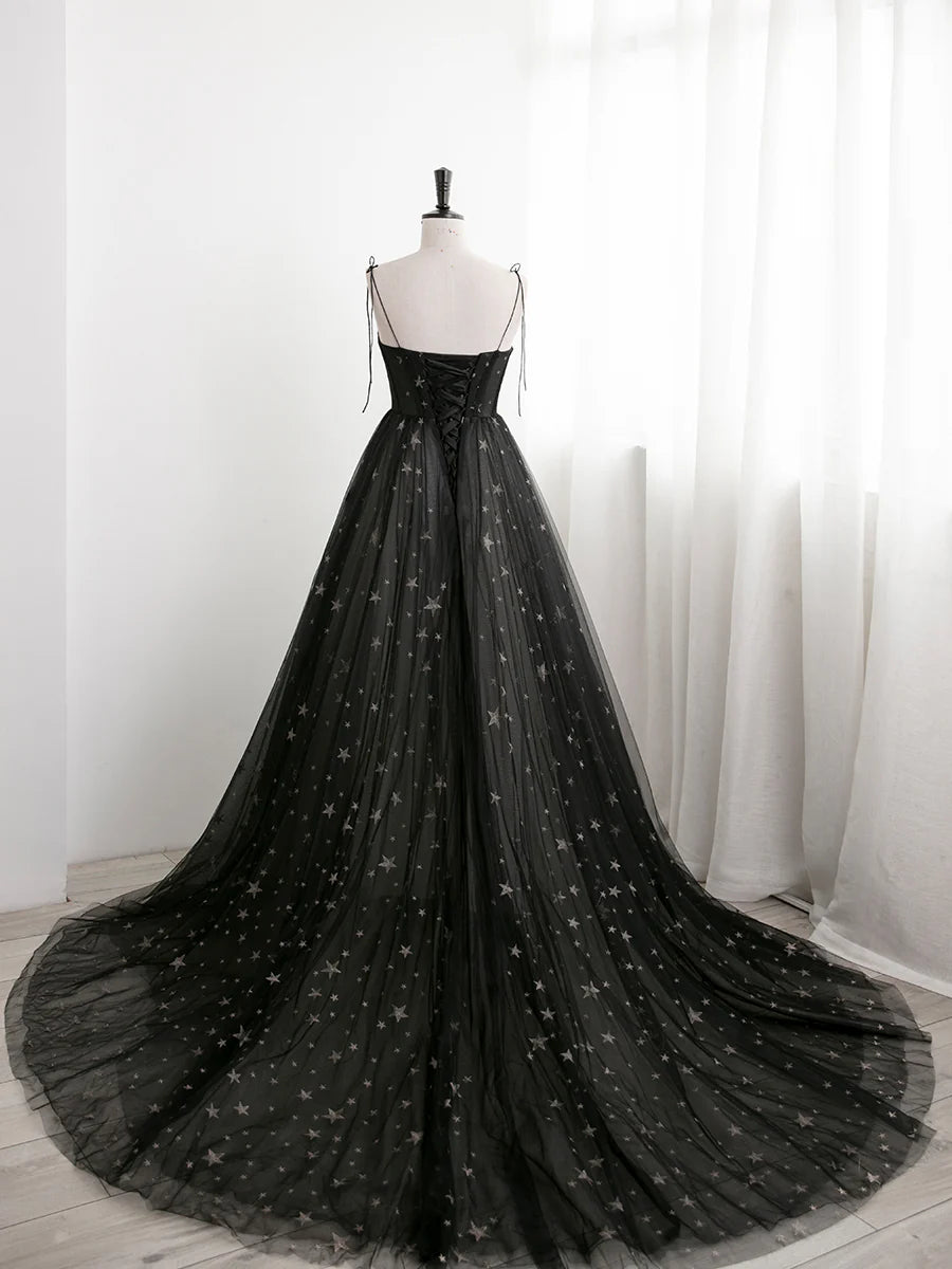 Black Sweetheart Tulle Straps Long Full Of Charm Prom Dress