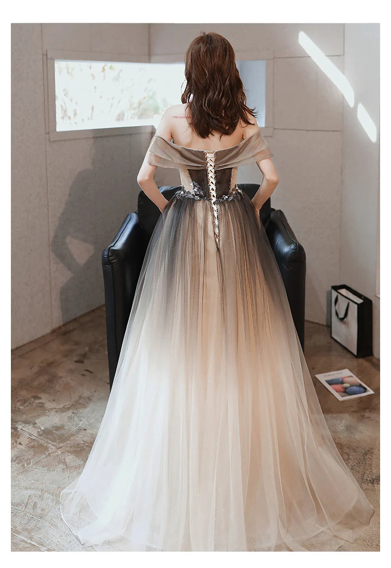 Beautiful Gradient Off Shoulder Tulle Long Full Of Charm Prom Dress