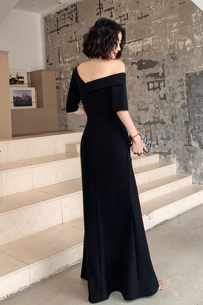 Black One Shoulder Slit Long Full Of Charm Prom Dress