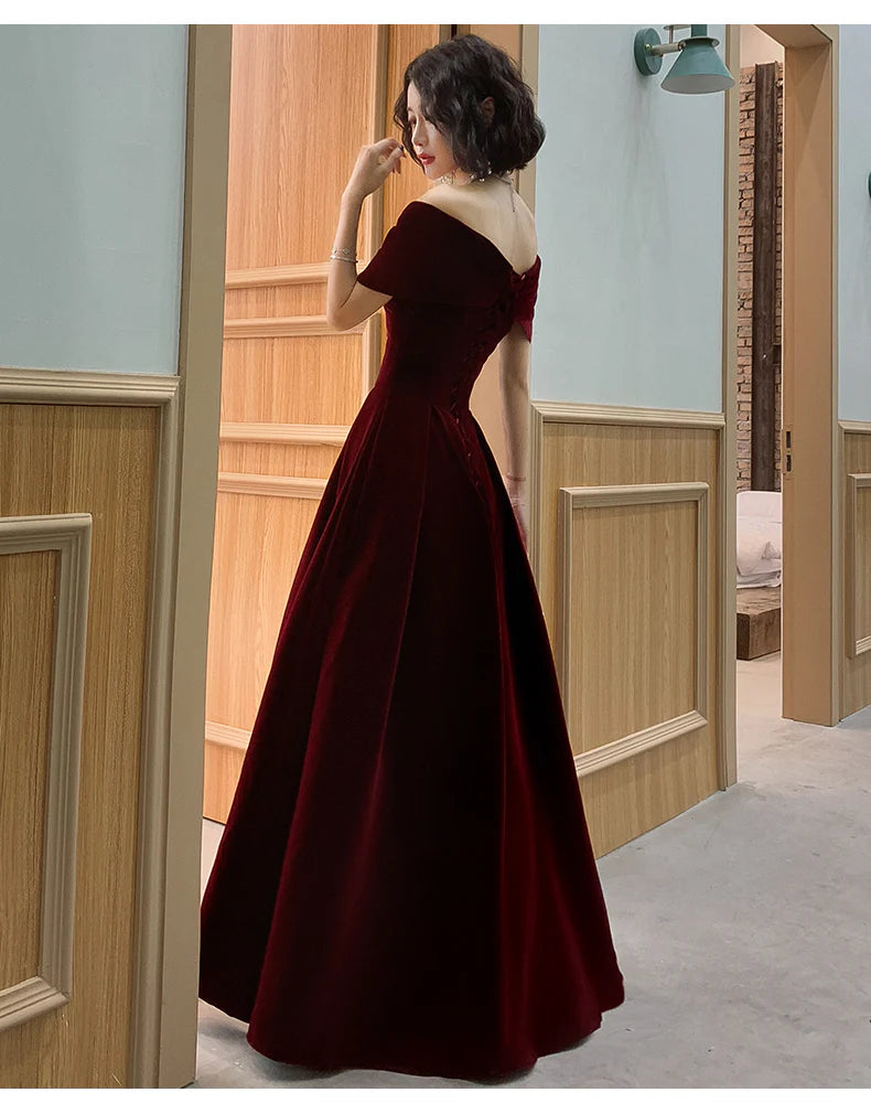 Beautiful Dark Red Velvet Off Shoulder Full Of Charm Prom Dress