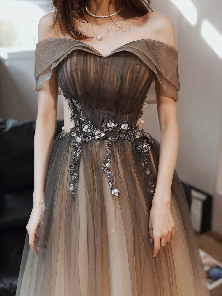 Beautiful Gradient Off Shoulder Tulle Long Full Of Charm Prom Dress