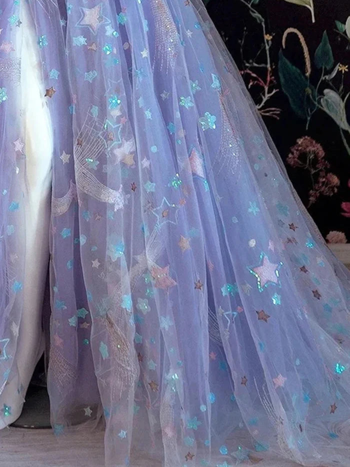 A-line Tulle Floral Off Shoulder Sweetheart Evening Prom Dresses