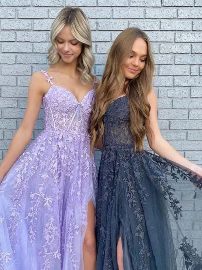 Lilac Prom Dresses Off the Shoulder Sweetheart A-line Lace Appliques Prom Dress