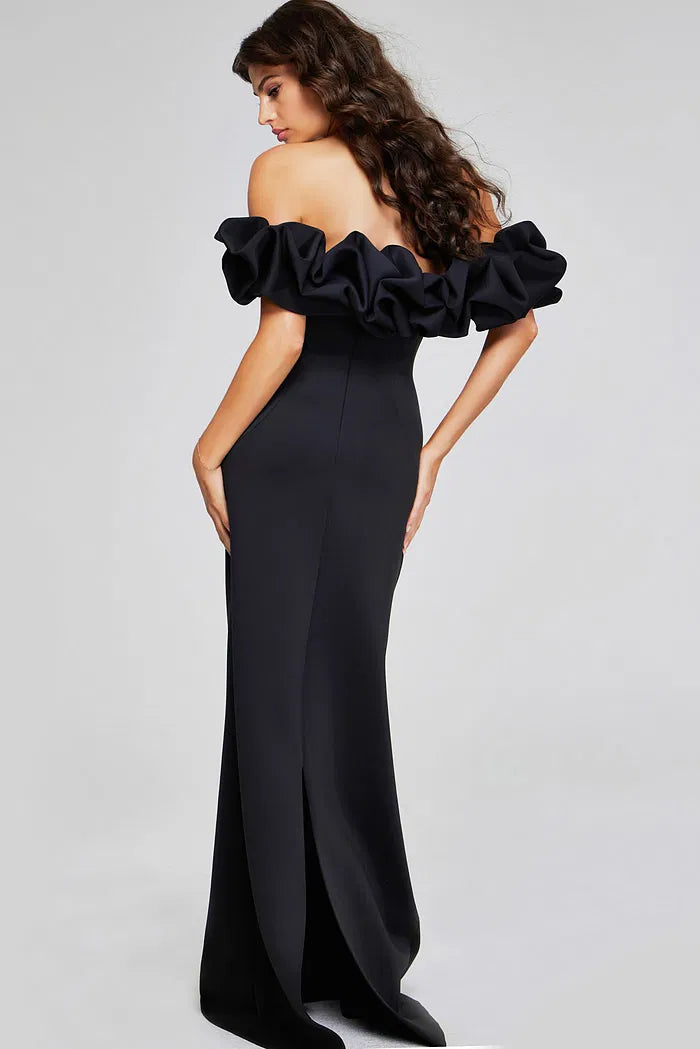 Off-the-Shoulder Evening Dress with Dramatic Ruffled Sleeves, Mermaid Silhouette and Back Slit