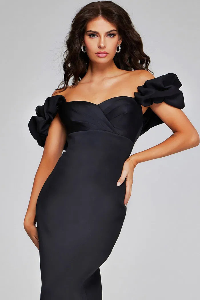 Off-the-Shoulder Evening Dress with Dramatic Ruffled Sleeves, Mermaid Silhouette and Back Slit