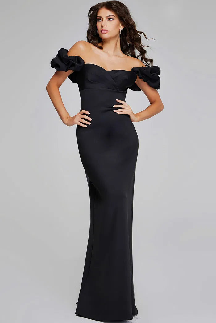 Off-the-Shoulder Evening Dress with Dramatic Ruffled Sleeves, Mermaid Silhouette and Back Slit