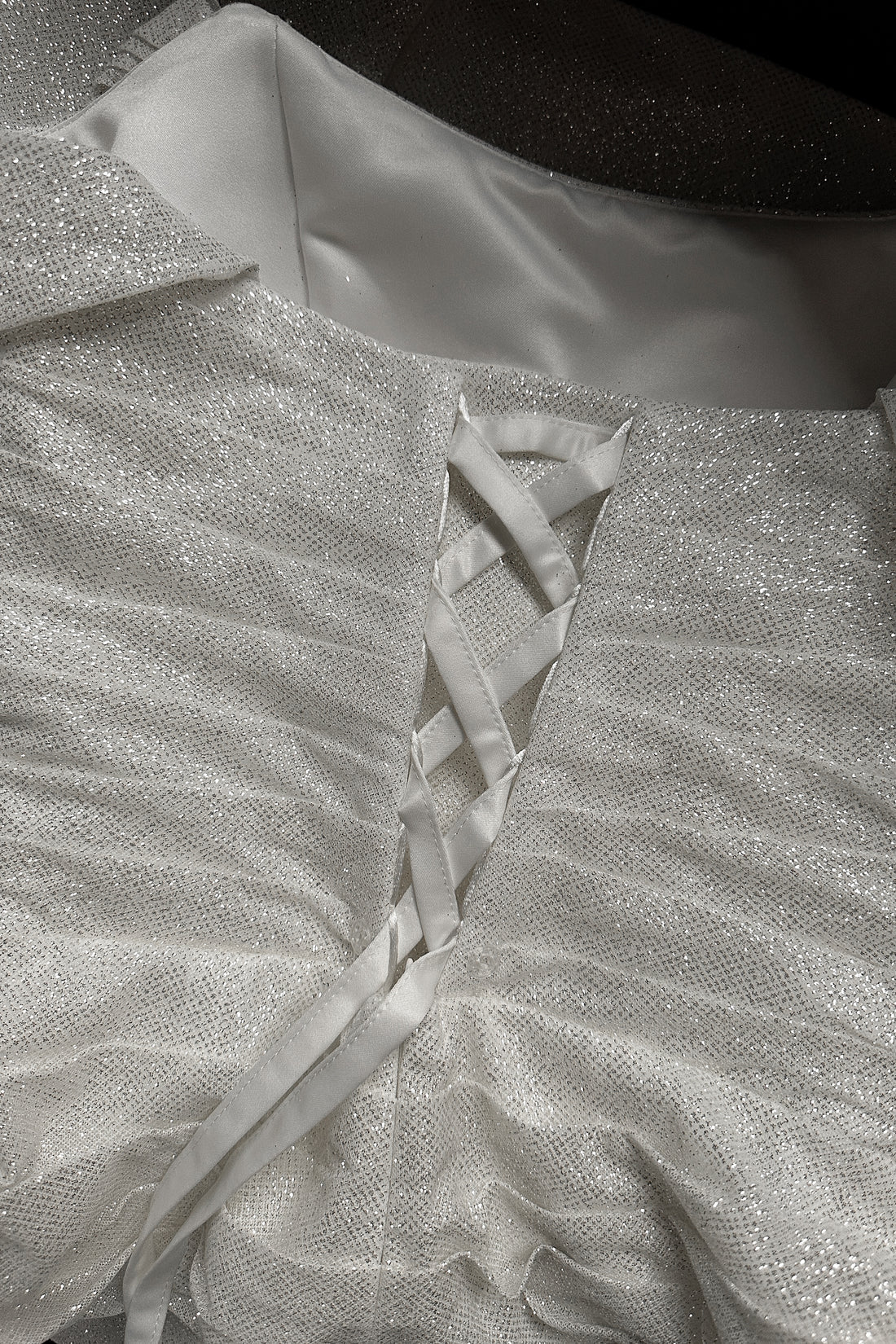Off-the-Shoulder Glitter Sheath Wedding Dress Ruched Bodice Lace-Up Back High Slit Bridal Gown