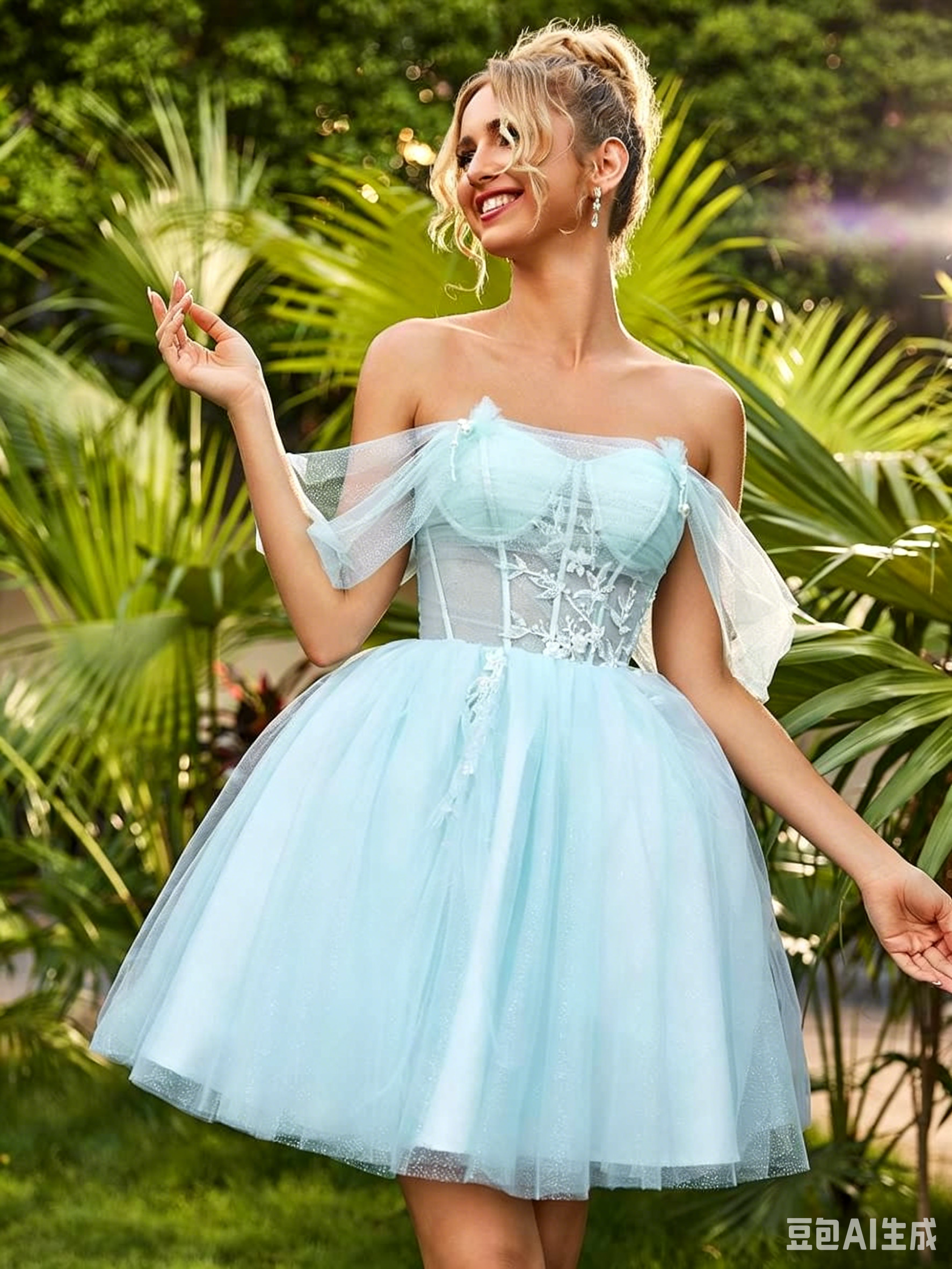 Off-the-Shoulder Glitter Tulle Lace Corset A-Line Short Homecoming Dresses