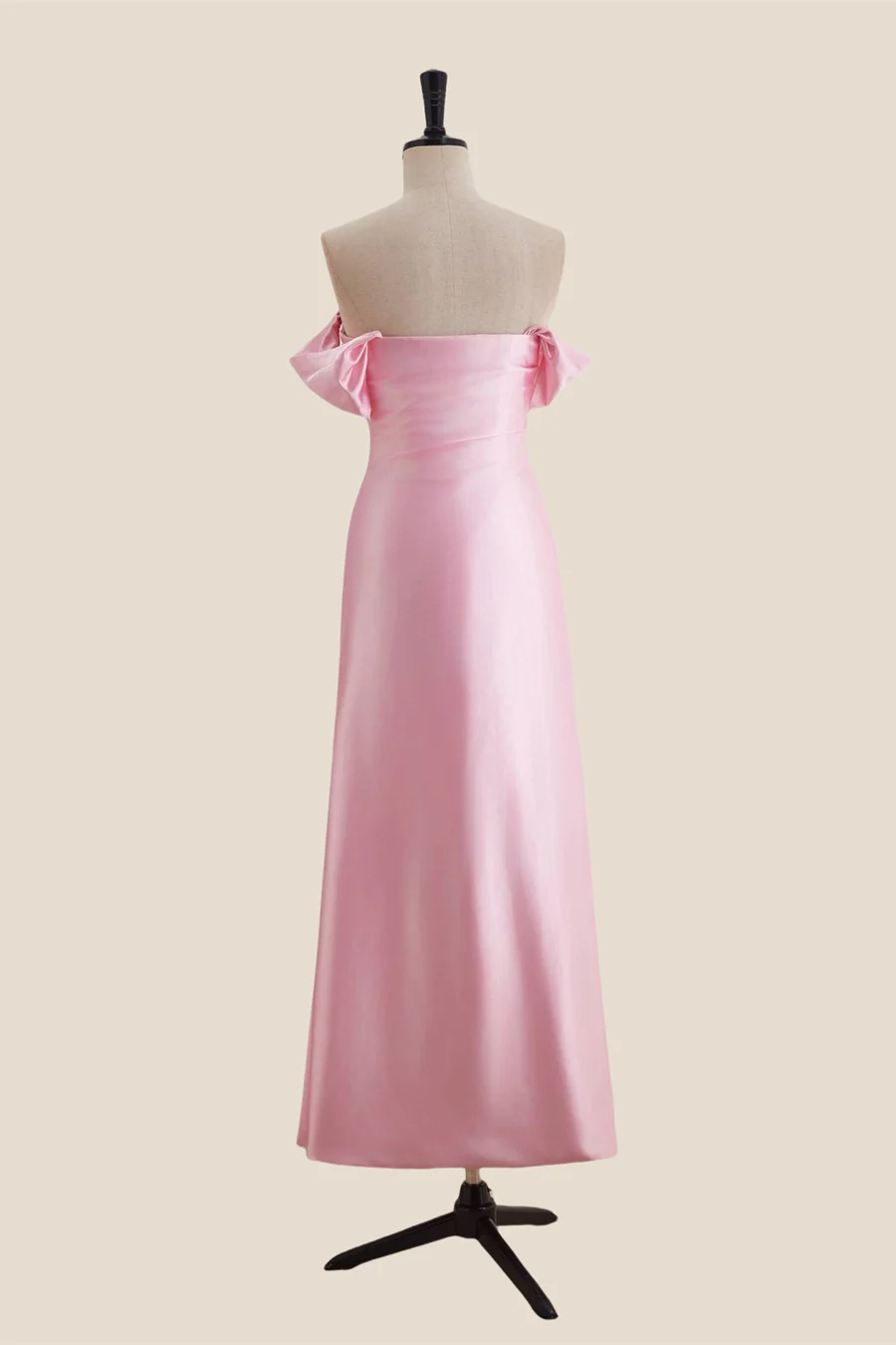 Off-the-Shoulder Satin Midi Form-Fitting Bridesmaid Dress