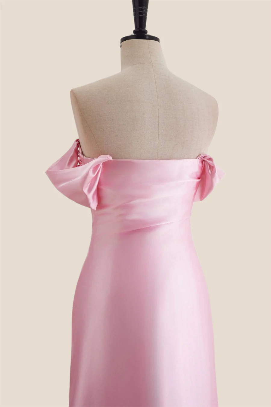 Off-the-Shoulder Satin Midi Form-Fitting Bridesmaid Dress