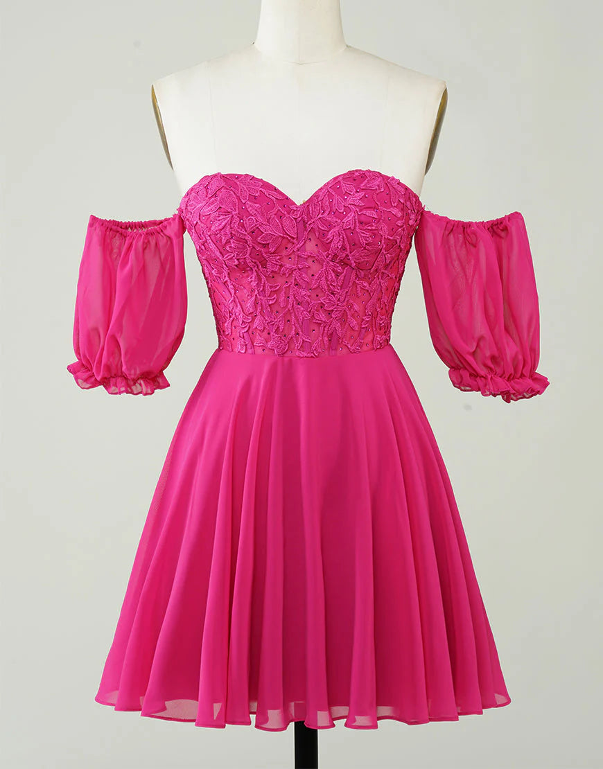 Off The Shoulder Lace And Tulle A-Line Homecoming Dress