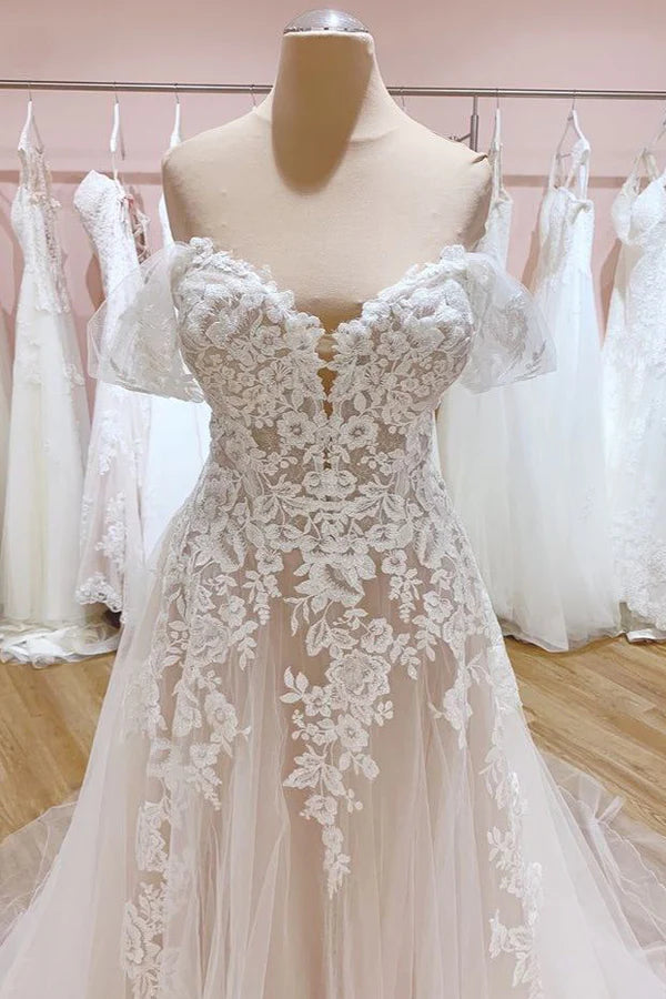 Off The Shoulder Lace Wedding Dress Elegant Bridal Gowns