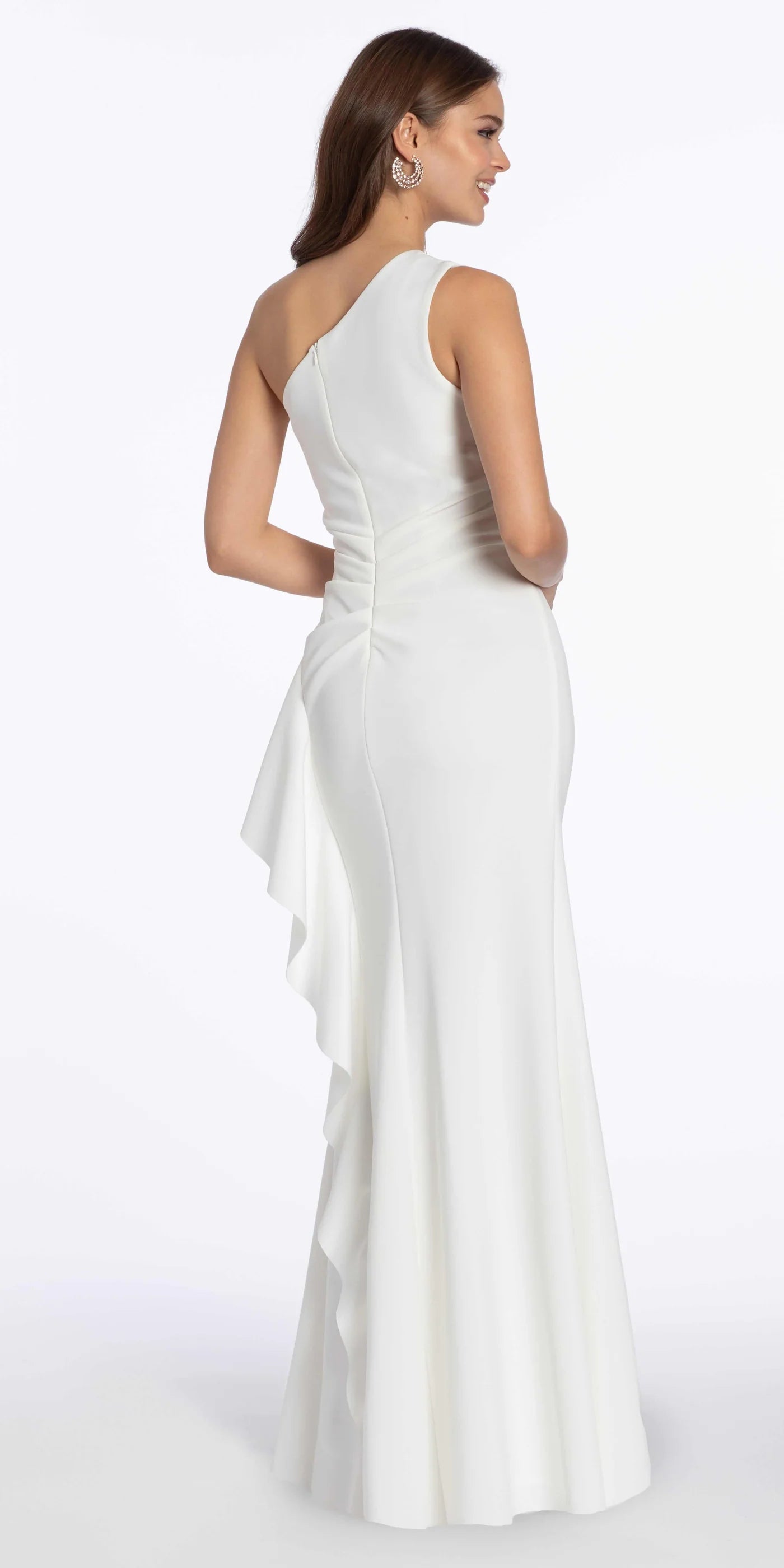 One-Shoulder Ruched Mermaid Evening Dresses with Cascading Ruffle and Side Slit
