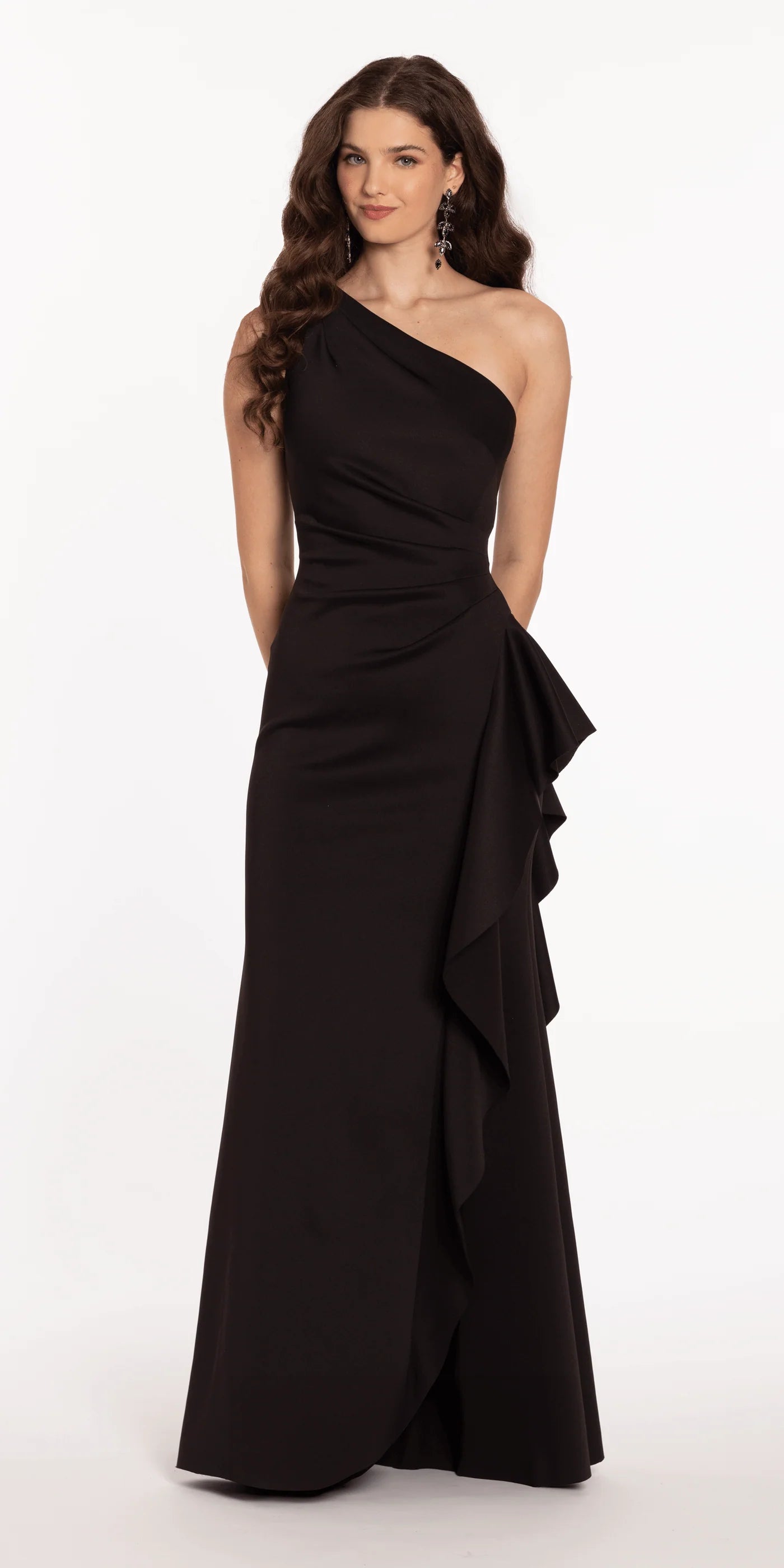 One-Shoulder Ruched Mermaid Evening Dresses with Cascading Ruffle and Side Slit