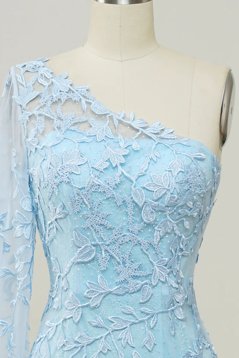 One-Shoulder Sky Blue Mermaid Full Of Charm Gown