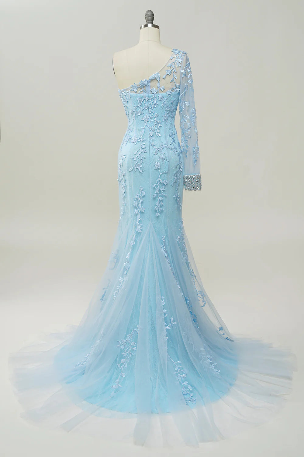 One-Shoulder Sky Blue Mermaid Full Of Charm Gown