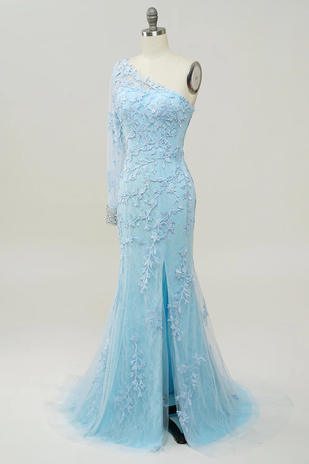 One-Shoulder Sky Blue Mermaid Full Of Charm Gown
