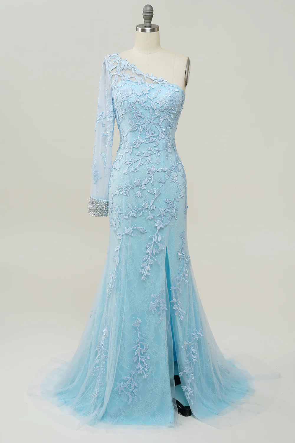 One-Shoulder Sky Blue Mermaid Full Of Charm Gown