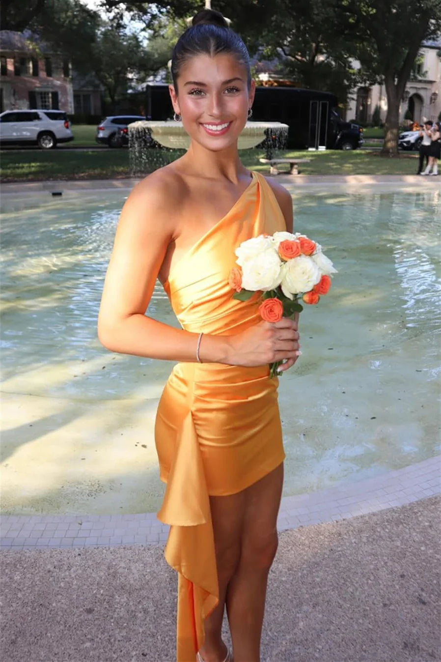 One Shoulder Pleated Bodycon Short Unique Design Full Of Charm Homecoming Dresses