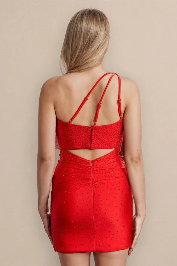 One Shoulder Red Full Of Charm Homecoming Dress