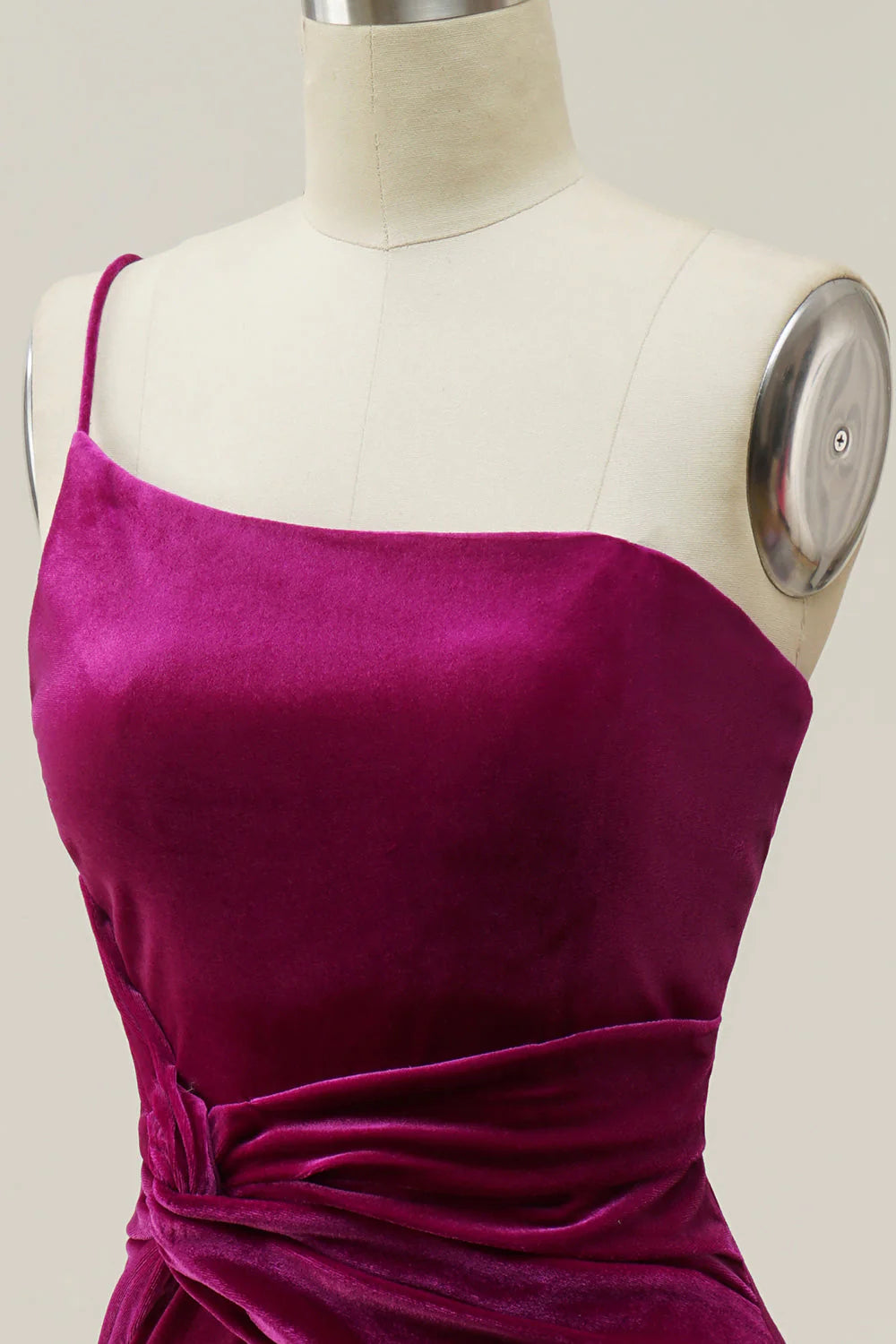 One Shoulder Velvet Prom Dress with Slit