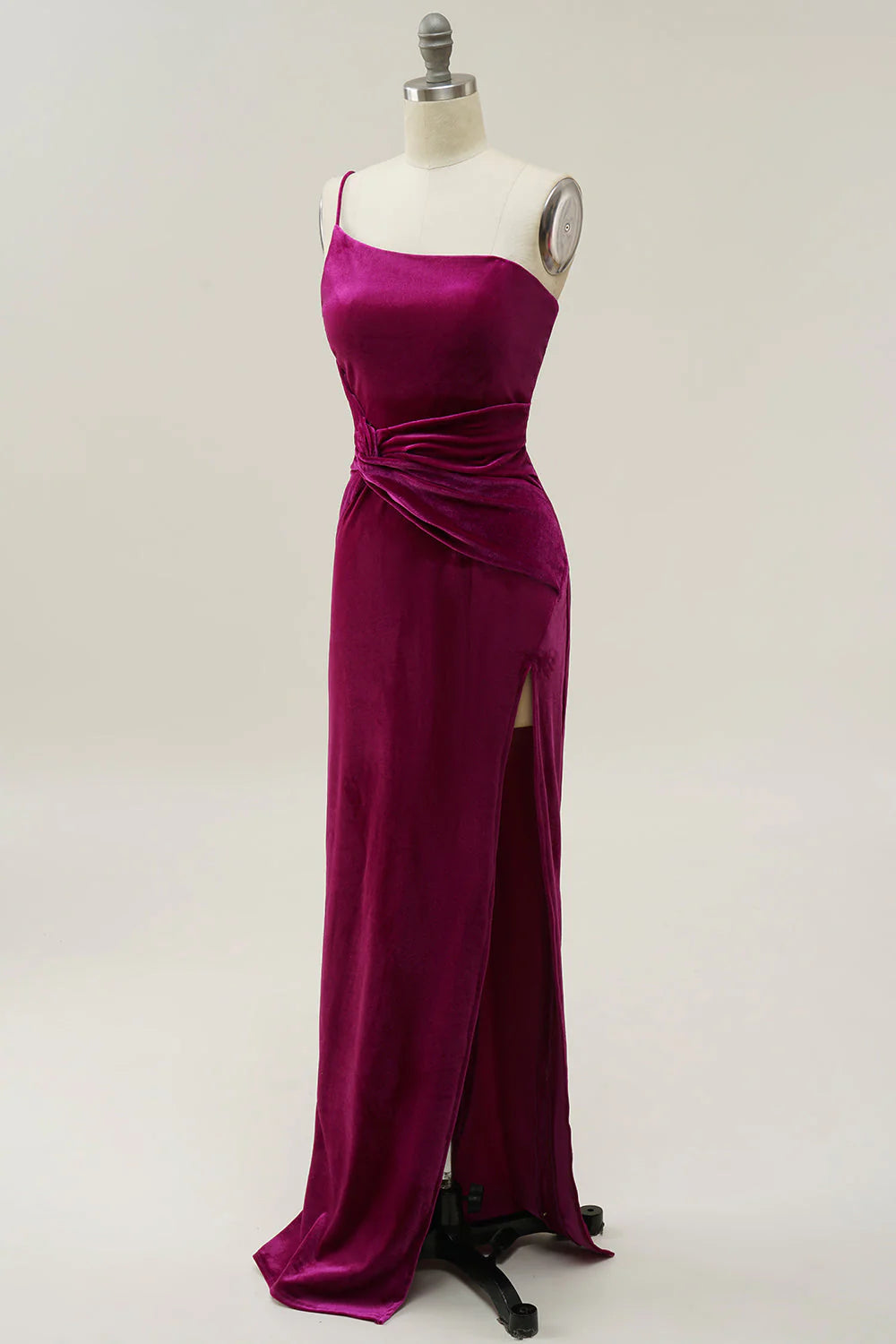 One Shoulder Velvet Prom Dress with Slit