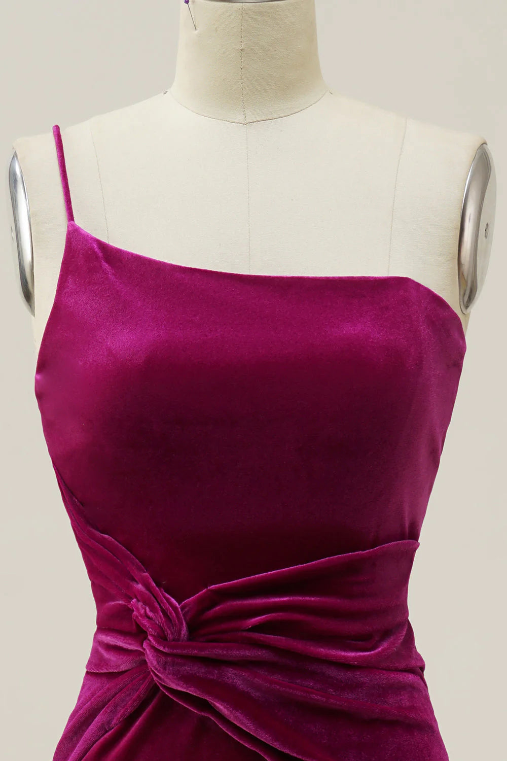 One Shoulder Velvet Prom Dress with Slit