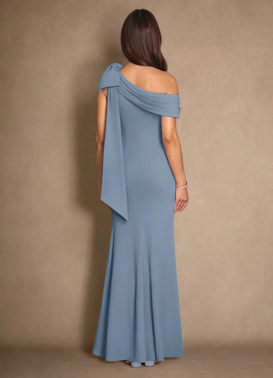 Opulent Mermaid Asymmetrical One-Shoulder Crepe Bow Floor Length Mother of the Bride Dress