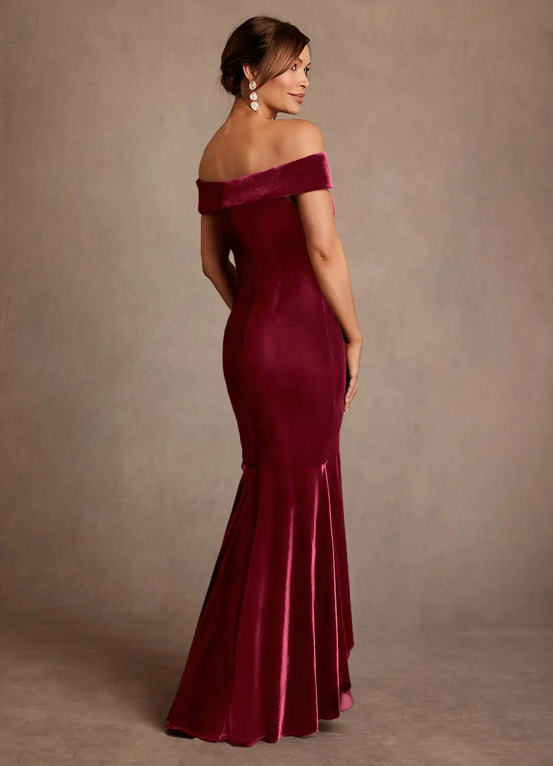 Opulent Mermaid Off-the-Shoulder Velvet Ruffle Floor Length Mother of the Bride Dress
