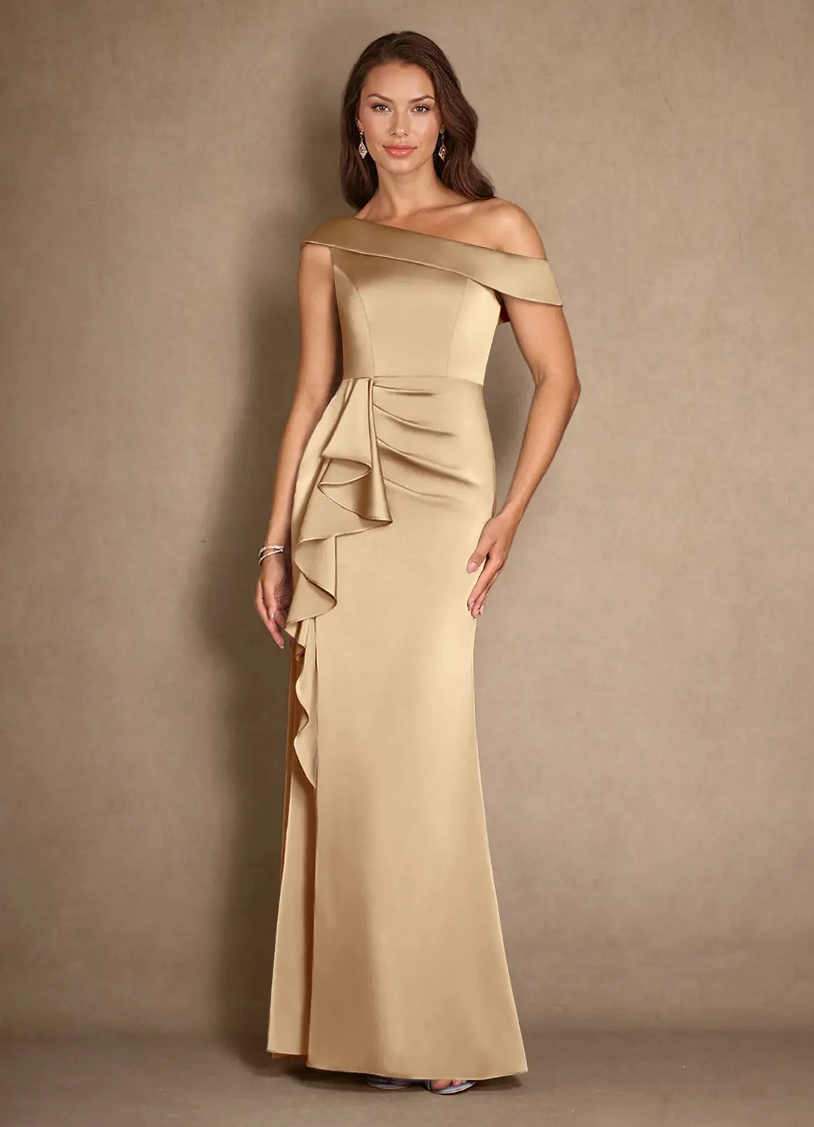 Opulent Mermaid One-Shoulder Satin Ruffle Floor Length Mother of the Bride Dress