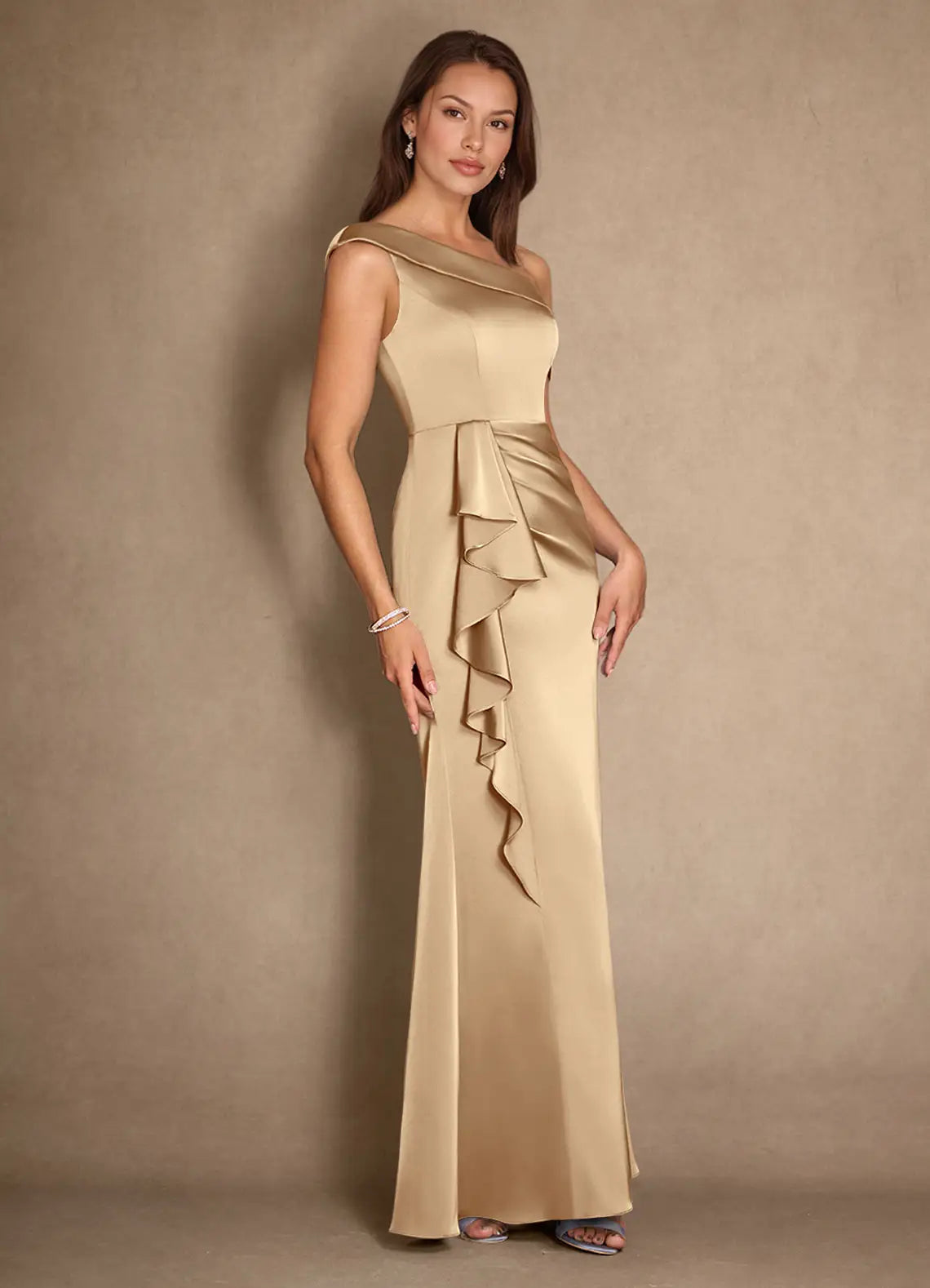 Opulent Mermaid One-Shoulder Satin Ruffle Floor Length Mother of the Bride Dress