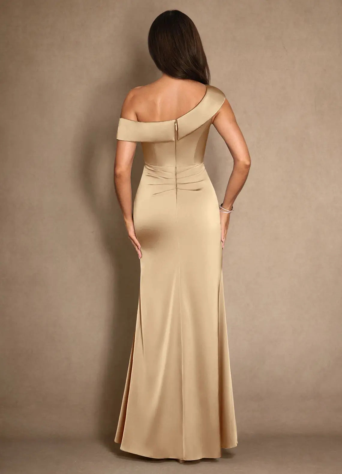 Opulent Mermaid One-Shoulder Satin Ruffle Floor Length Mother of the Bride Dress