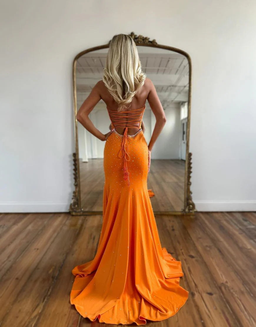 Orange Mermaid Sweetheart Long Full Of Charm Prom Dress