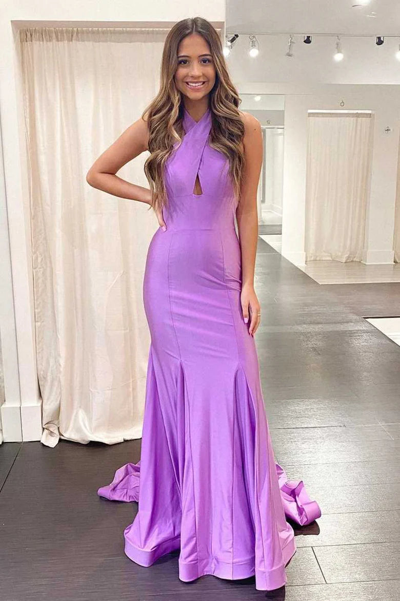 Lilac Trumpet Cross Front Long Full of charm  Formal Dress