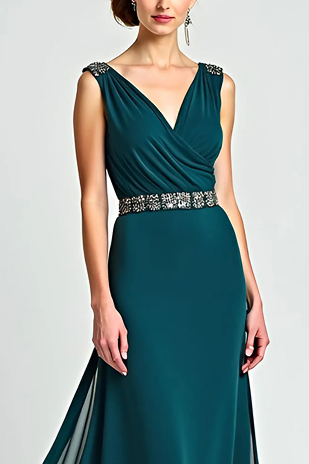 Peacock Chiffon A Line Long Mother of the Bride Dress