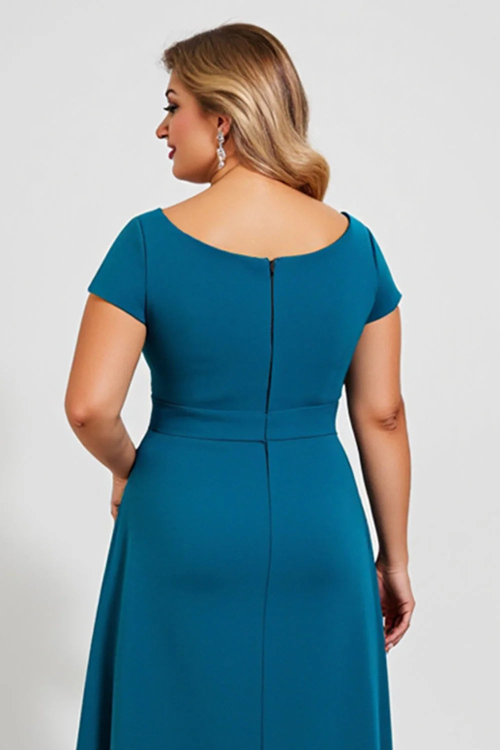 Peacock Square Neck Tea-Length Mother of the Bride Dress with Bow