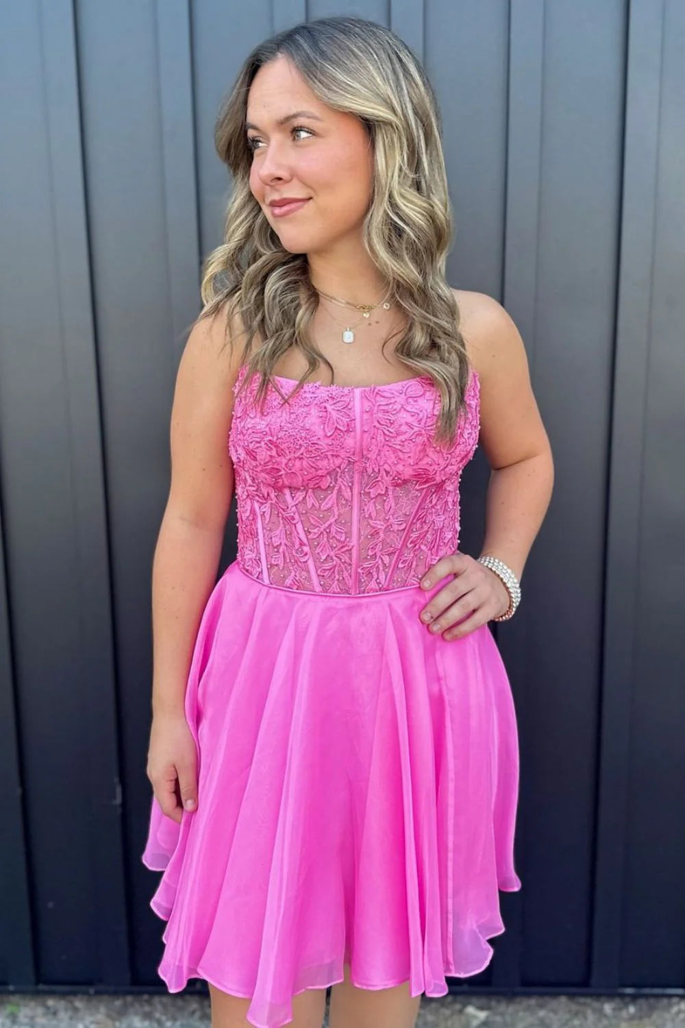 Hot Pink Mermaid Strapless Short Full Of Charm Homecoming Dress